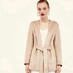 Zara Tan Blazer Wrap Style with Tie Belt